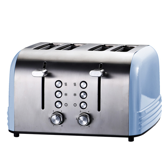 4片烤面包机不锈钢烤面包机，带6个面包罩设置宽槽
